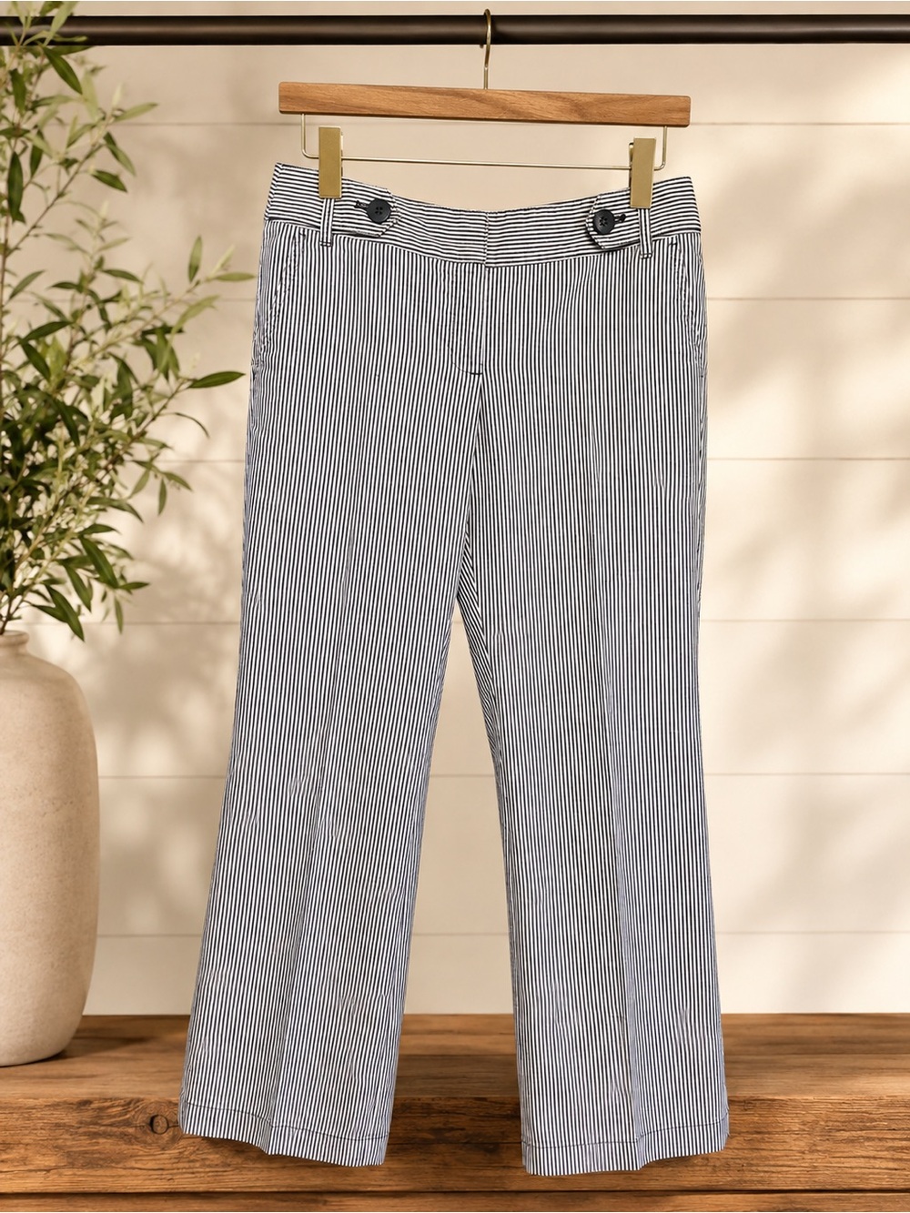 Ann Taylor LOFT Petites 4P Blue White Pinstripe Straight Leg Pants